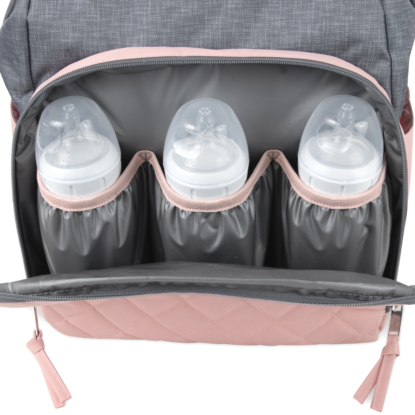 Baby Girls' 7-Pocket Diaper Backpack - Gray/Pink, One Size