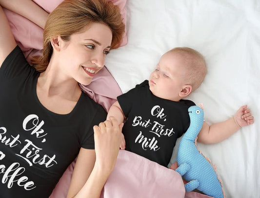 Ok but First Coffee Mom and Baby Matching Set Funny Shirts for Mother'S Day & New Moms