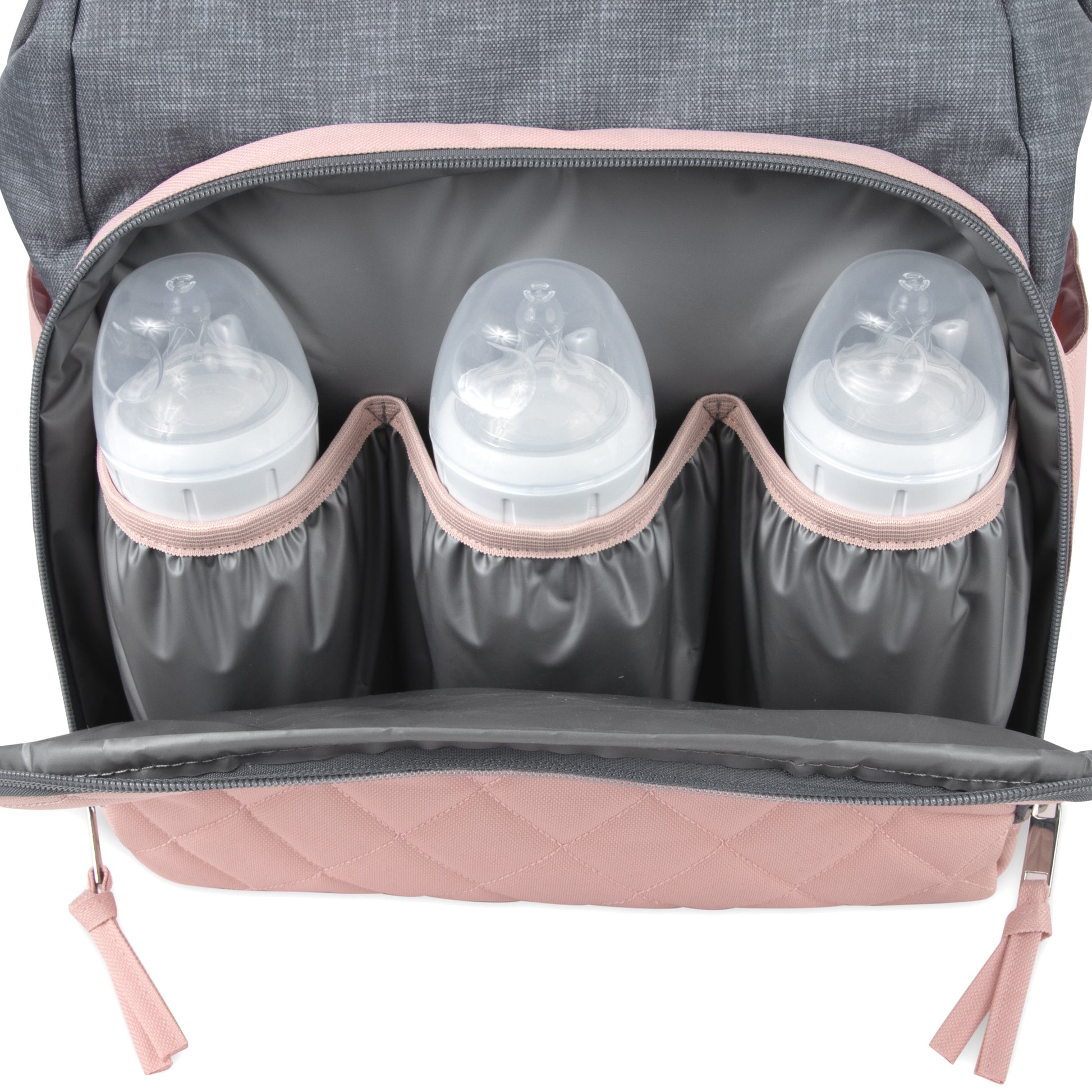 Baby Girls' 7-Pocket Diaper Backpack - Gray/Pink, One Size