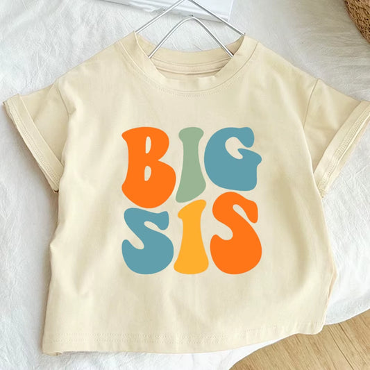 Big Bro Sis Little Bro Sis Printed Family Matching T-Shirt Boys Girls Sibling Clothes Kids Tops Outfit Children Retro Tee Shirts