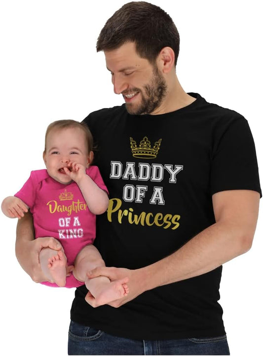 Daddy of a Princess Daughter of a King Dad and Baby Matching Outfits Gifts for New Dads Fathers Day Shirts Set