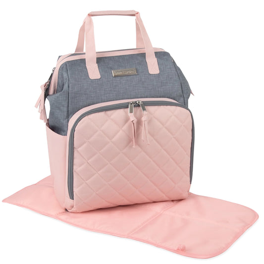 Baby Girls' 7-Pocket Diaper Backpack - Gray/Pink, One Size