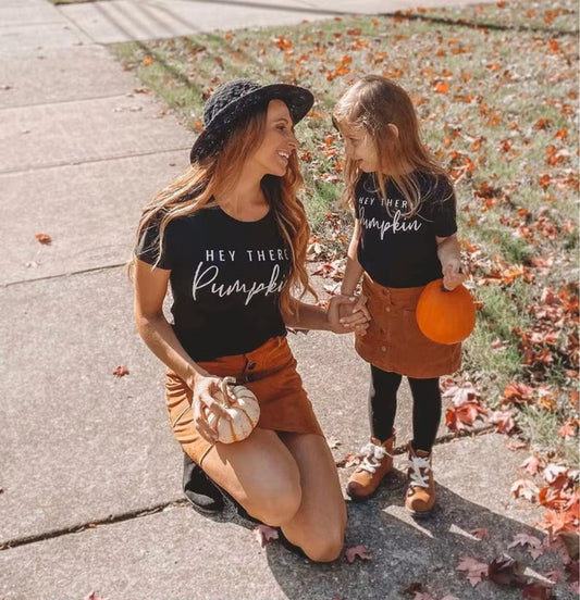 Hey There Pumpkin Shirt Pumpkin Mommy and Me Matching T-Shirts Outfits Fall Tee Shirt Thanksgiving Tops Mommy and Me Outfits