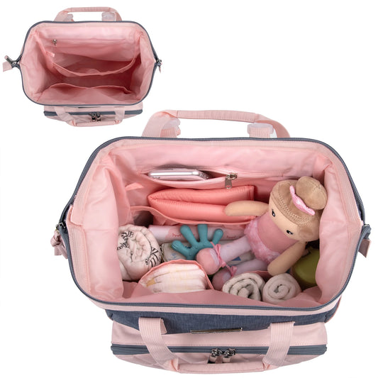 Baby Girls' 7-Pocket Diaper Backpack - Gray/Pink, One Size